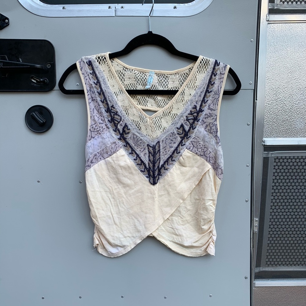 Free People Beaded Keyhole Crop Top size Small